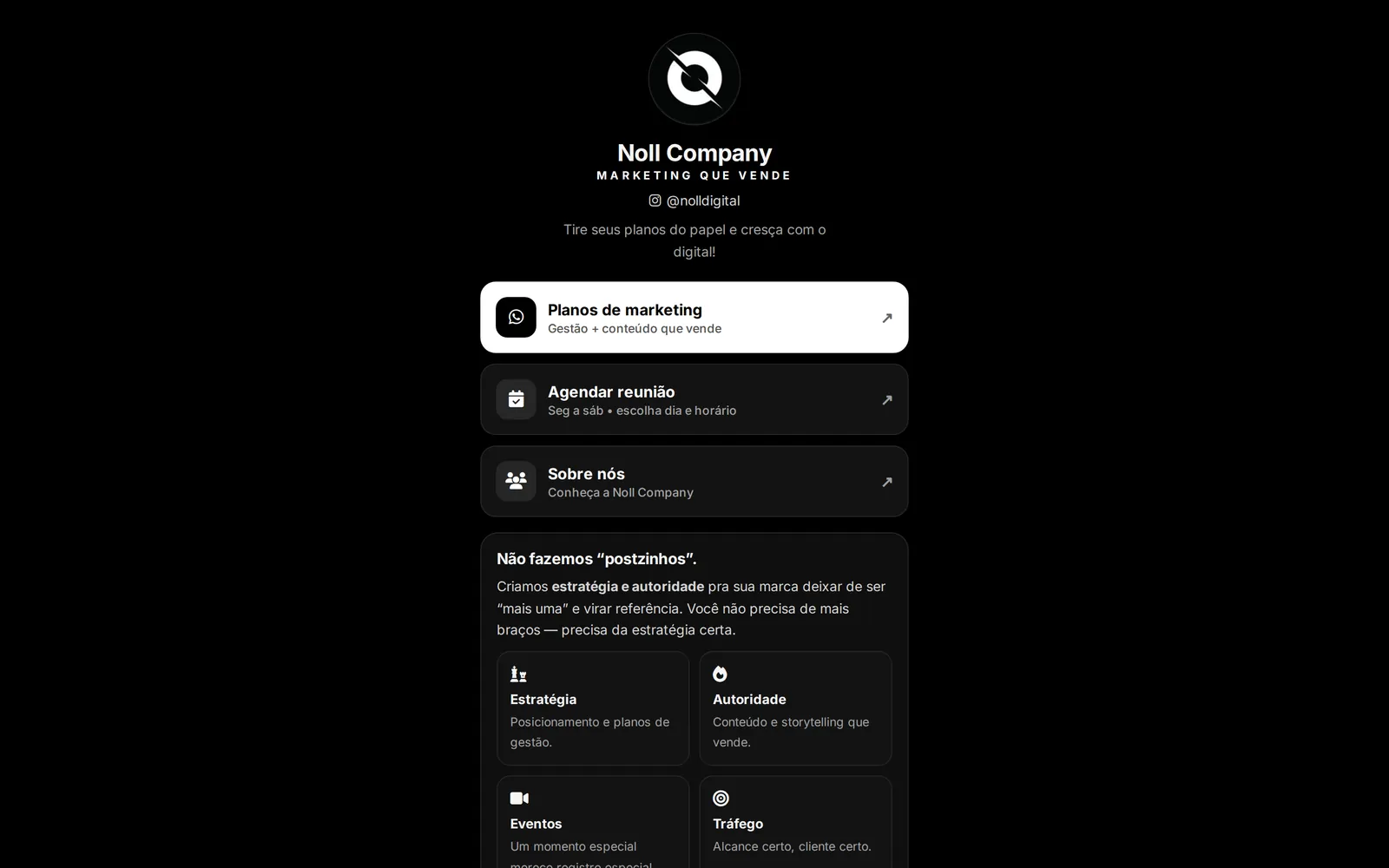 Página de links no computador
